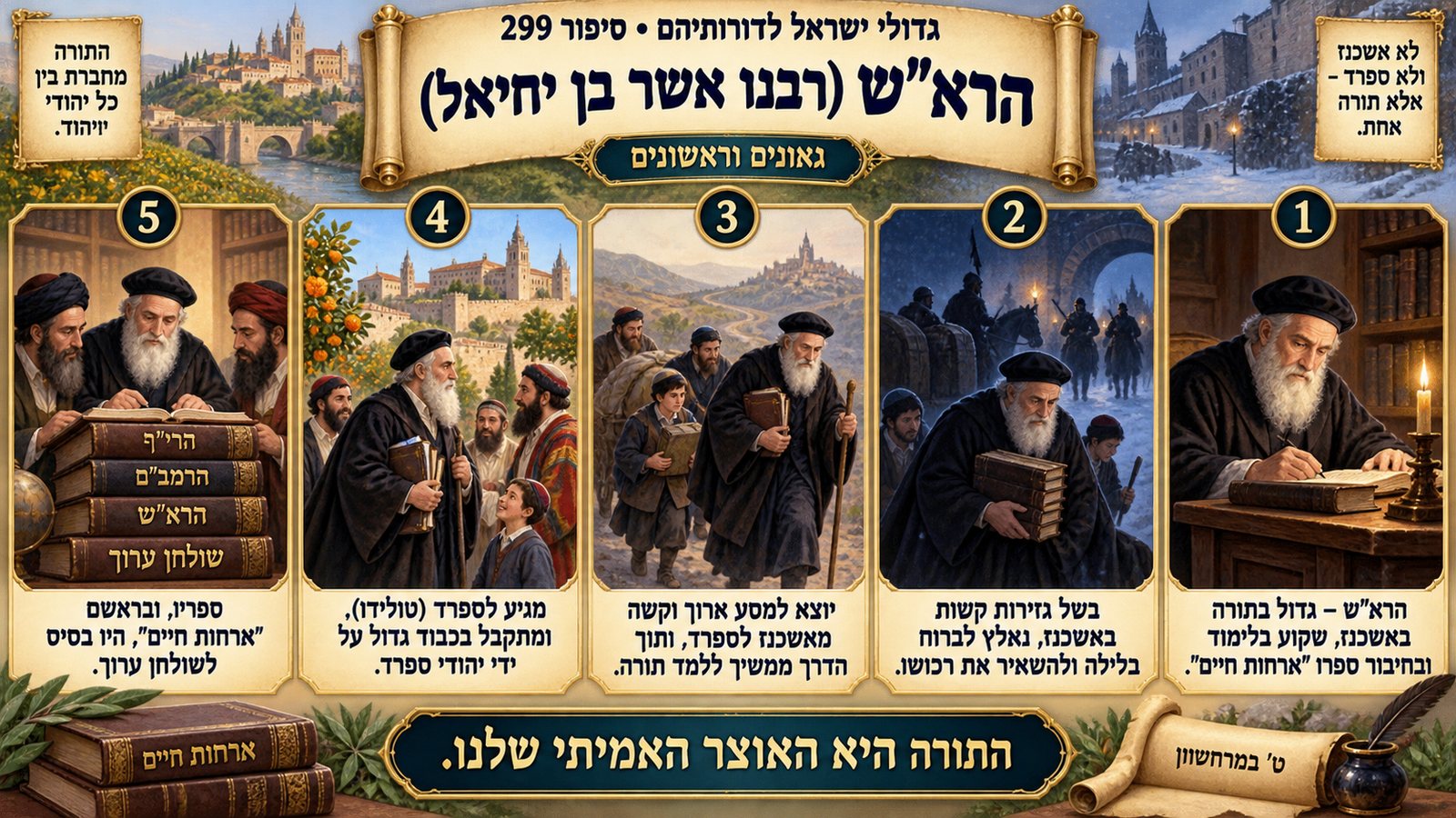 תמונת סיכום — גאונים וראשונים: הרא"ש (רבנו אשר בן יחיאל)